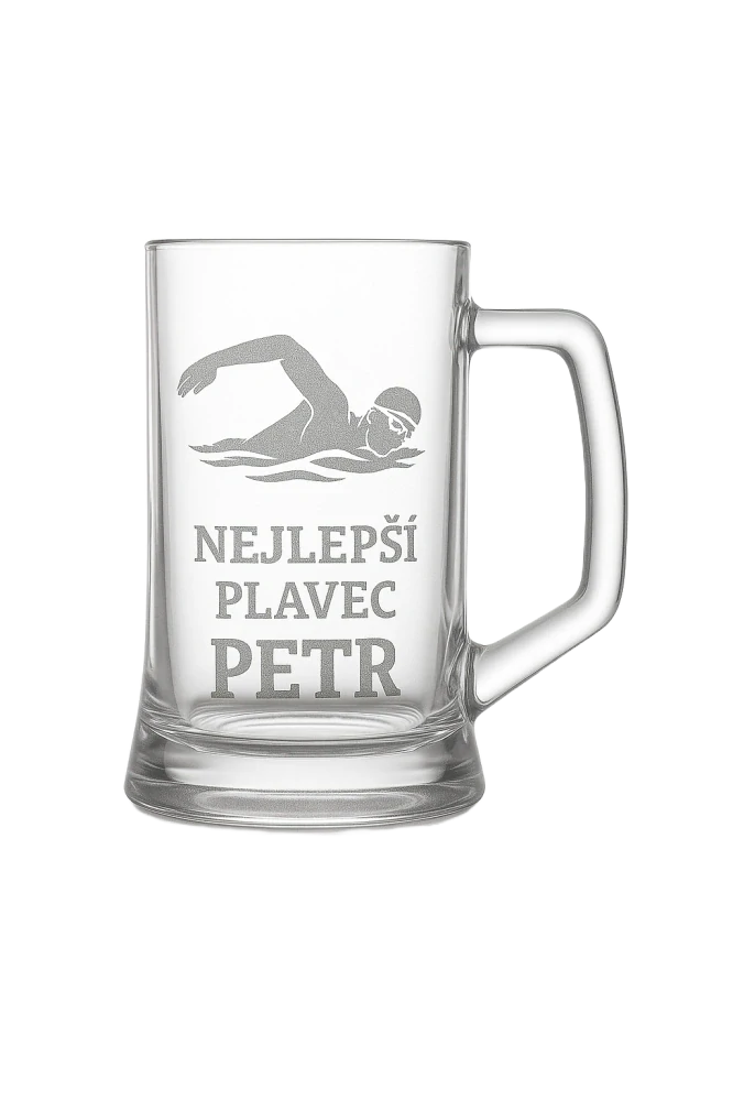 Půllitr s pískovaným motivem "Nejlepší plavec"