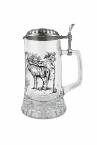 Korbel s motivem jelena – skleněný s cínovým víčkem černá barva 0,4 l