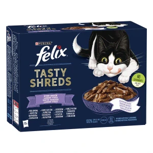 Felix Tasty Shreds hovězí,kuře,losos,tuňák 12 x 80g