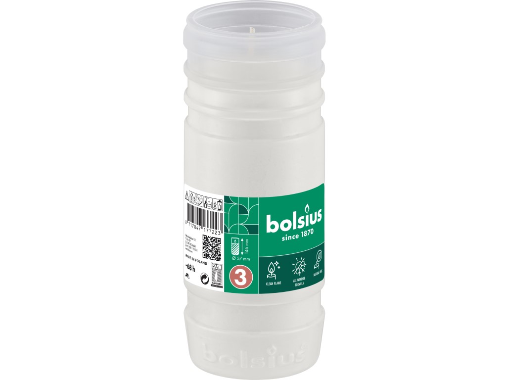 Bolsius parafínový vklad 57x145 mm 68h. bílá bez víčka č.41
