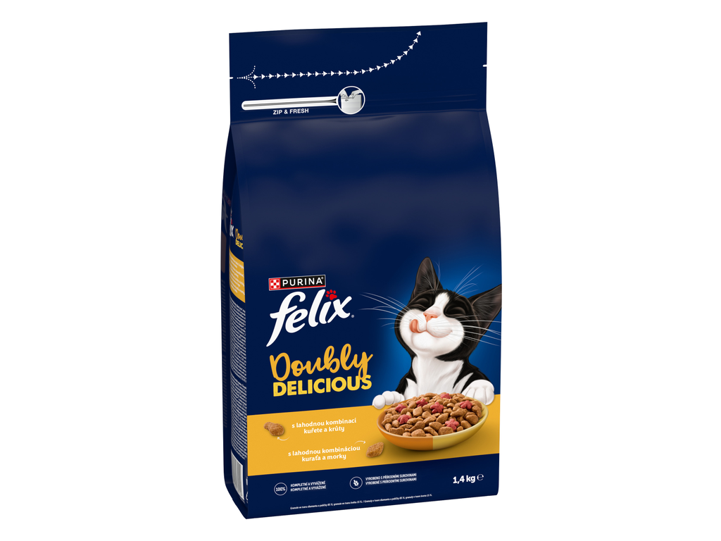 FELIX Doubly Delicious kuře a krůta s červenou řepou 1,4 kg – granule pro kočky
