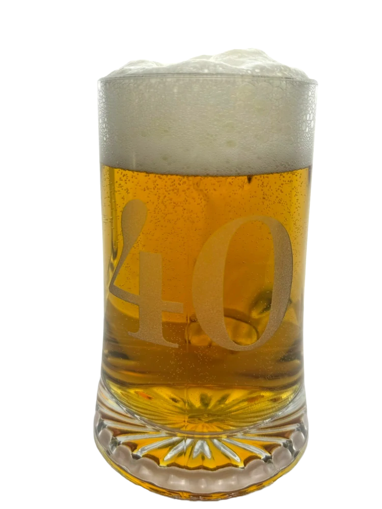 Korbel k 40. narozeninám – skleněný, pískovaný 0,4 l
