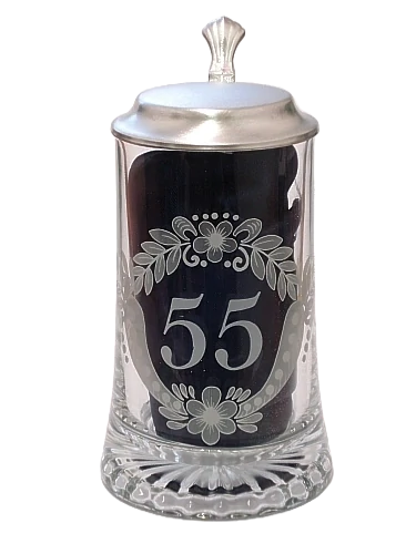 Korbel k 55. narozeninám – skleněný s cínovým víčkem 0,4 l
