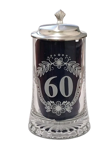 Korbel k 60. narozeninám – skleněný s cínovým víčkem 0,4 l