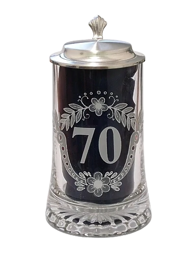Korbel k 70. narozeninám – skleněný s cínovým víčkem 0,4 l