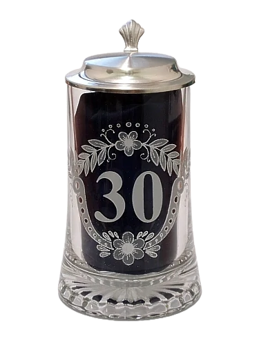 Korbel k 30. narozeninám – skleněný s cínovým víčkem 0,4 l
