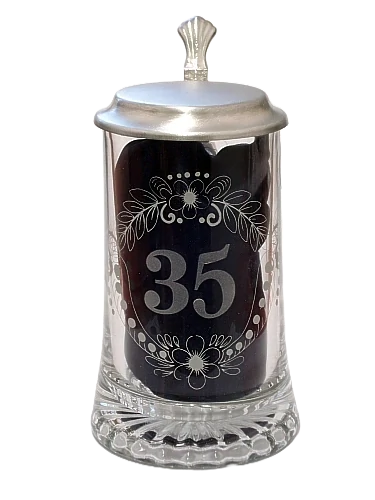 Korbel k 35. narozeninám – skleněný s cínovým víčkem 0,4 l