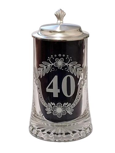 Korbel k 40. narozeninám – skleněný s cínovým víčkem 0,4 l