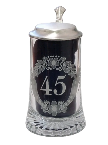 Korbel k 45. narozeninám – skleněný s cínovým víčkem 0,4 l