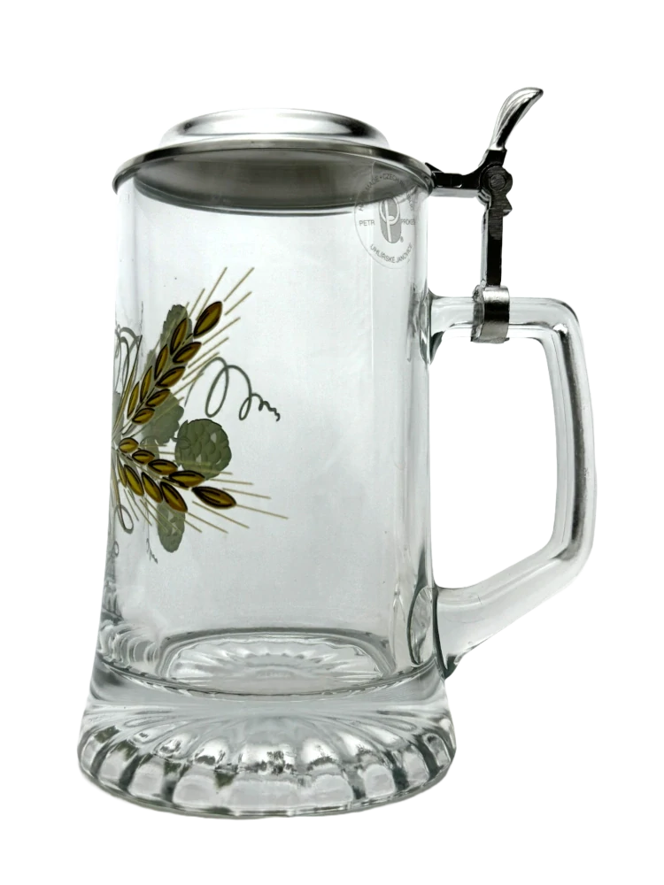 Korbel s motivem chmele – skleněný s cínovým víčkem 0,4 l