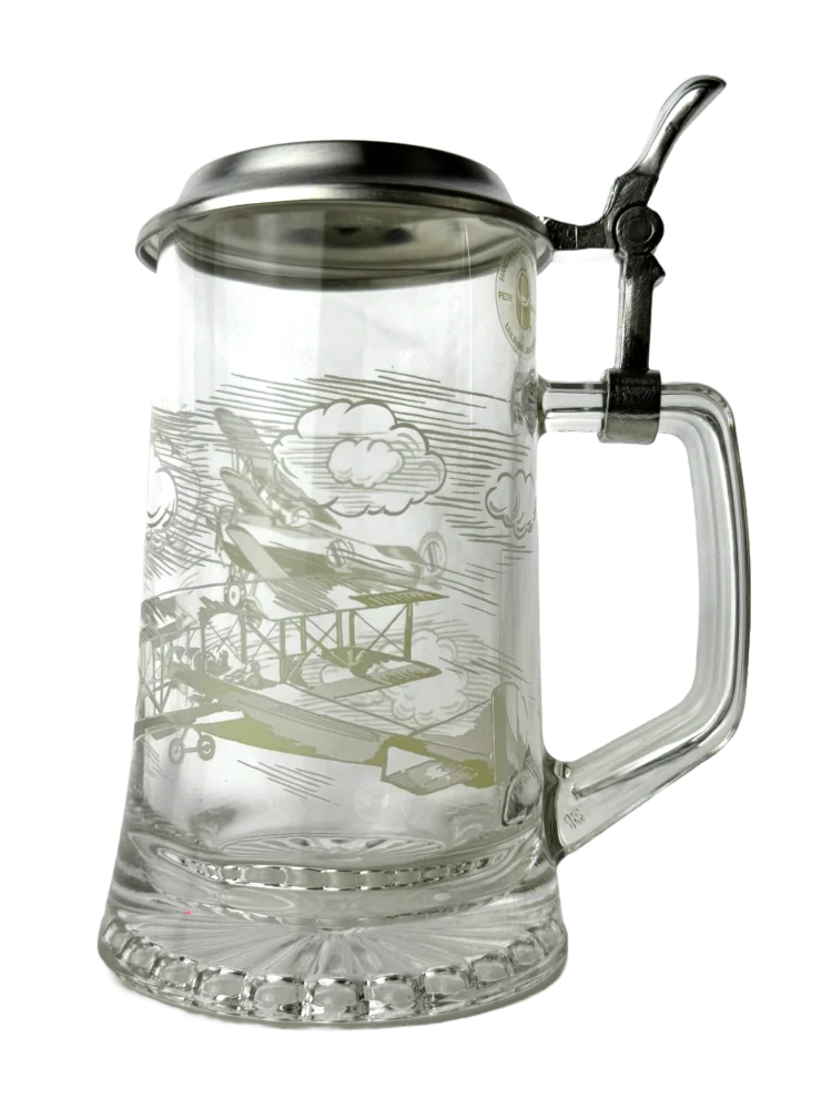 Korbel s motivem letadla – skleněný s cínovým víčkem 0,4 l