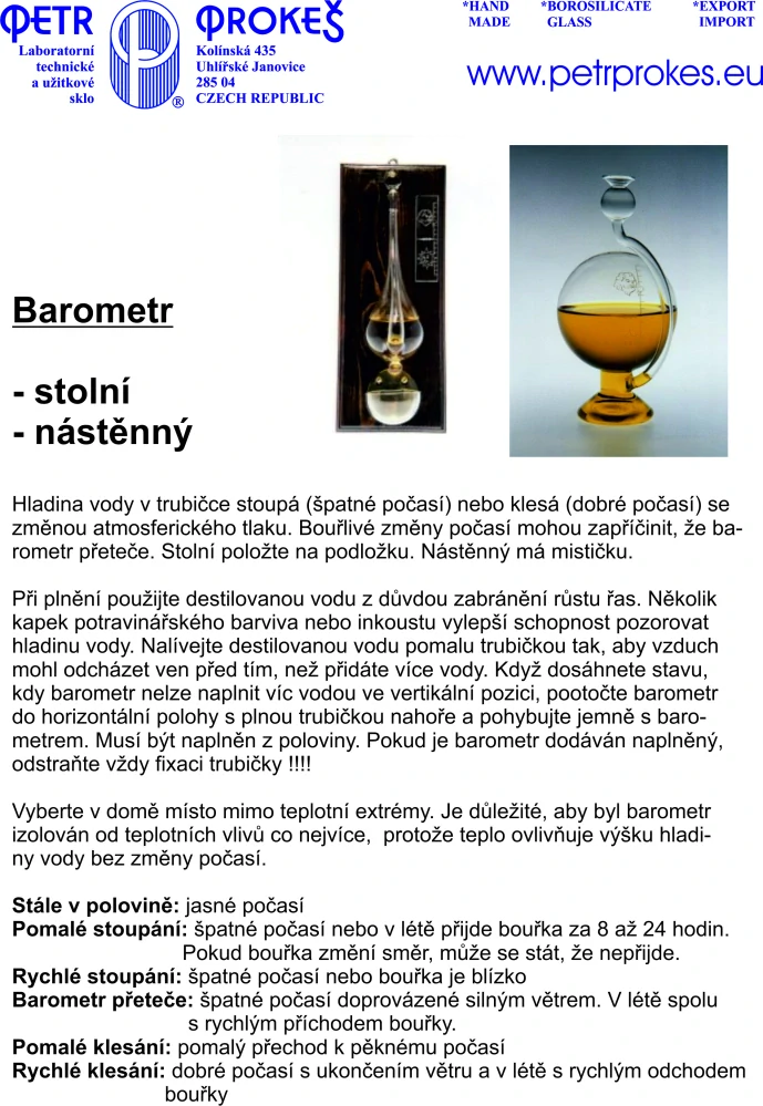 Skleněný kapalinový barometr Goethe červený