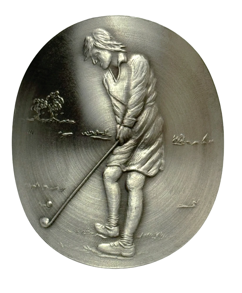 Půllitr s motivem golfisty – skleněný s cínovým víčkem, vysoký