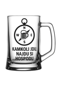 Půllitr s pískovaným motivem kompasu