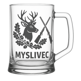 Půllitr s pískovaným motivem myslivce