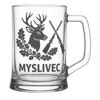 Půllitr s pískovaným motivem myslivce