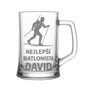 Půllitr s pískovaným motivem "Nejlepší biatlonista"