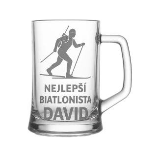Půllitr s pískovaným motivem "Nejlepší biatlonista"