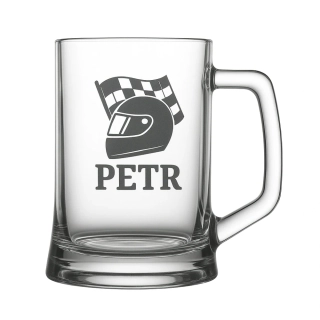 Půllitr s pískovaným motivem "Moto helma"