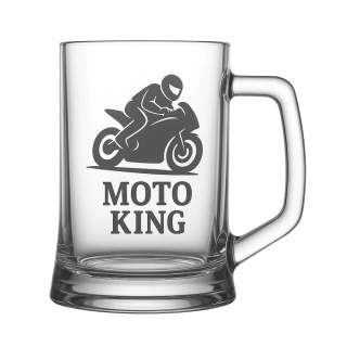 Půllitr s pískovaným motivem "Moto king"