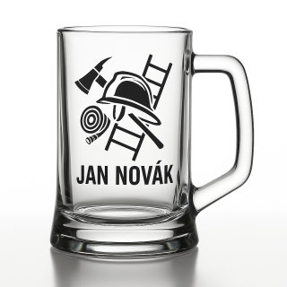 Půllitr s pískovaným motivem "Hasičské vybavení"