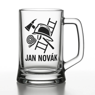 Půllitr s pískovaným motivem "Hasičské vybavení"