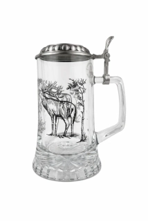Korbel s motivem jelena – skleněný s cínovým víčkem černá barva 0,4 l