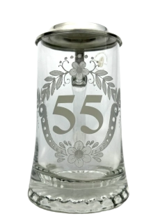 Korbel k 55. narozeninám – skleněný s cínovým víčkem 0,4 l