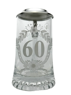 Korbel k 60. narozeninám – skleněný s cínovým víčkem 0,4 l