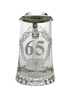 Korbel k 65. narozeninám – skleněný s cínovým víčkem 0,4 l