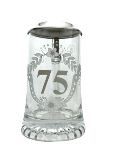 Korbel k 75. narozeninám – skleněný s cínovým víčkem 0,4 l