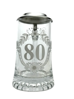 Korbel k 80. narozeninám – skleněný s cínovým víčkem 0,4 l