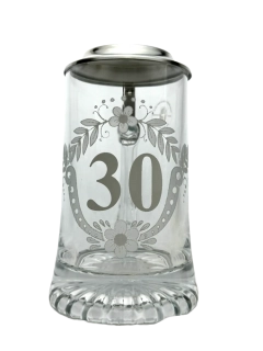 Korbel k 30. narozeninám – skleněný s cínovým víčkem 0,4 l