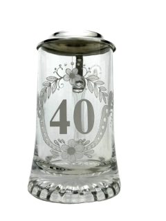 Korbel k 40. narozeninám – skleněný s cínovým víčkem 0,4 l