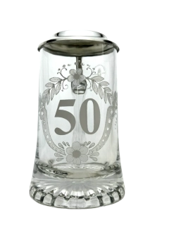 Korbel k 50. narozeninám – skleněný s cínovým víčkem 0,4 l