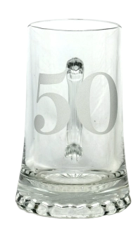 Korbel k 50. narozeninám – skleněný, pískovaný 0,4 l