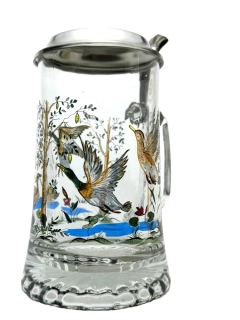 Korbel s motivem kachny – skleněný s cínovým víčkem 0,4 l
