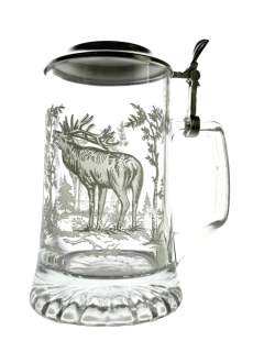 Korbel s motivem jelena – skleněný s cínovým víčkem 0,4 l
