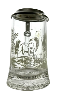 Korbel s motivem koně – skleněný s cínovým víčkem 0,4 l