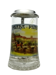 Korbel s motivem Prahy – skleněný s cínovým víčkem 0,4 l